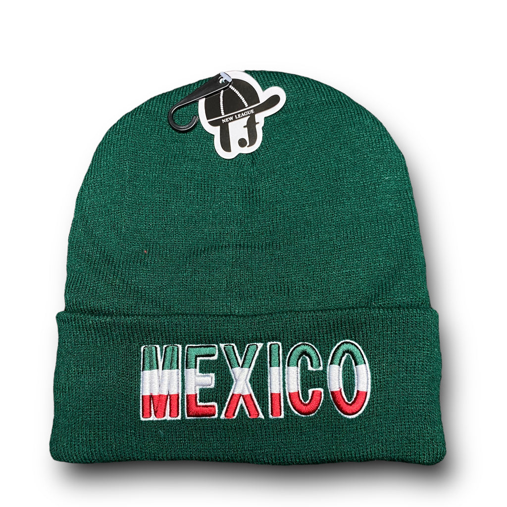 Winter Insulated Mexico Beanie Hat Front Embroidery and Back Flag Design