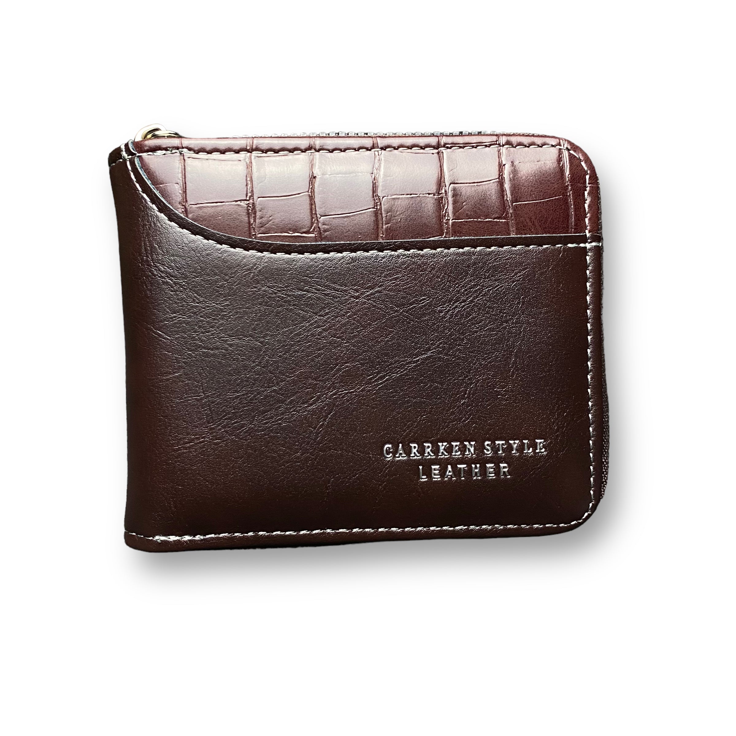 Carrken Style Leather Men's Brown Bifold Zipped Around wallet