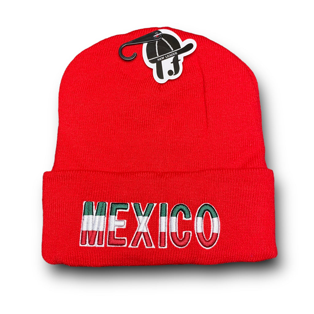 Gorro rojo Roaben México aislado con bordado "México" en el frente y bandera en la parte trasera, disponible para venta al por mayor.