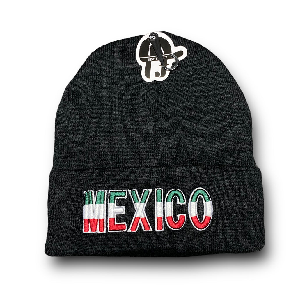 Winter Insulated Mexico Beanie Hat Front Embroidery and Back Flag Design