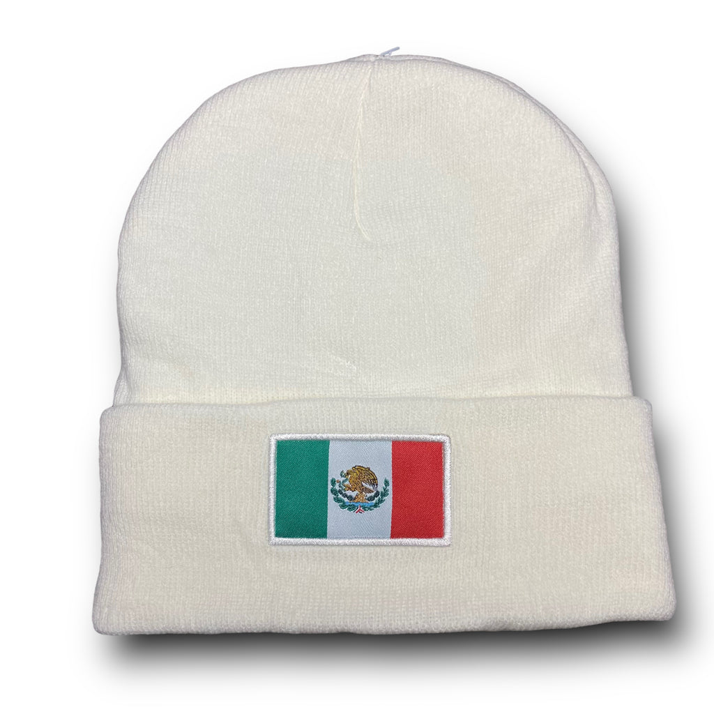 Winter Insulated Mexico Beanie Hat Front Embroidery and Back Flag Design