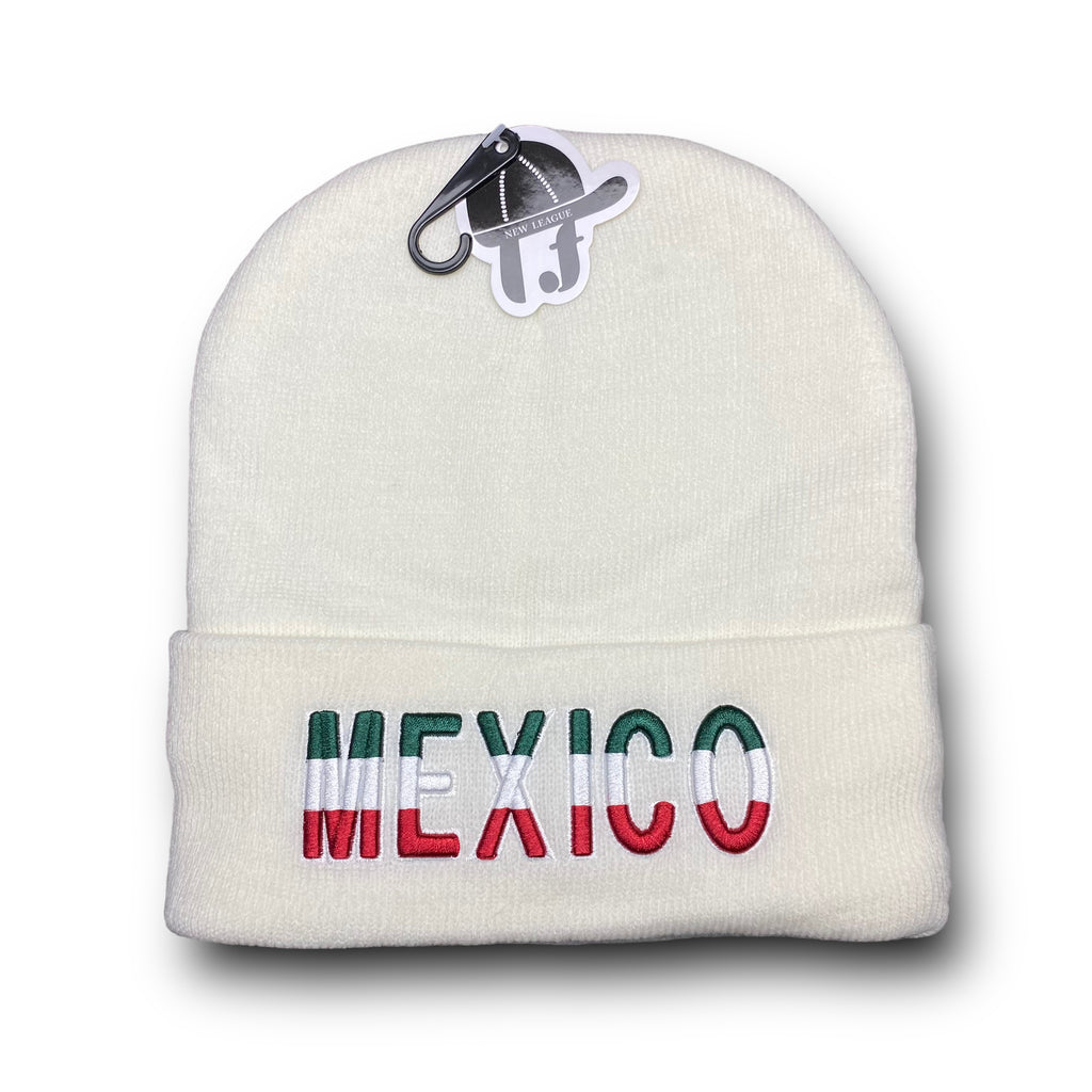 Winter Insulated Mexico Beanie Hat Front Embroidery and Back Flag Design