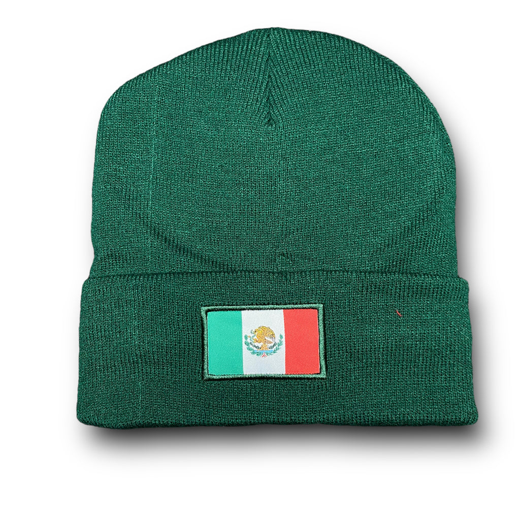 Mexico Winter Insulated Beanie Hat Front Embroidery and Back Flag Design