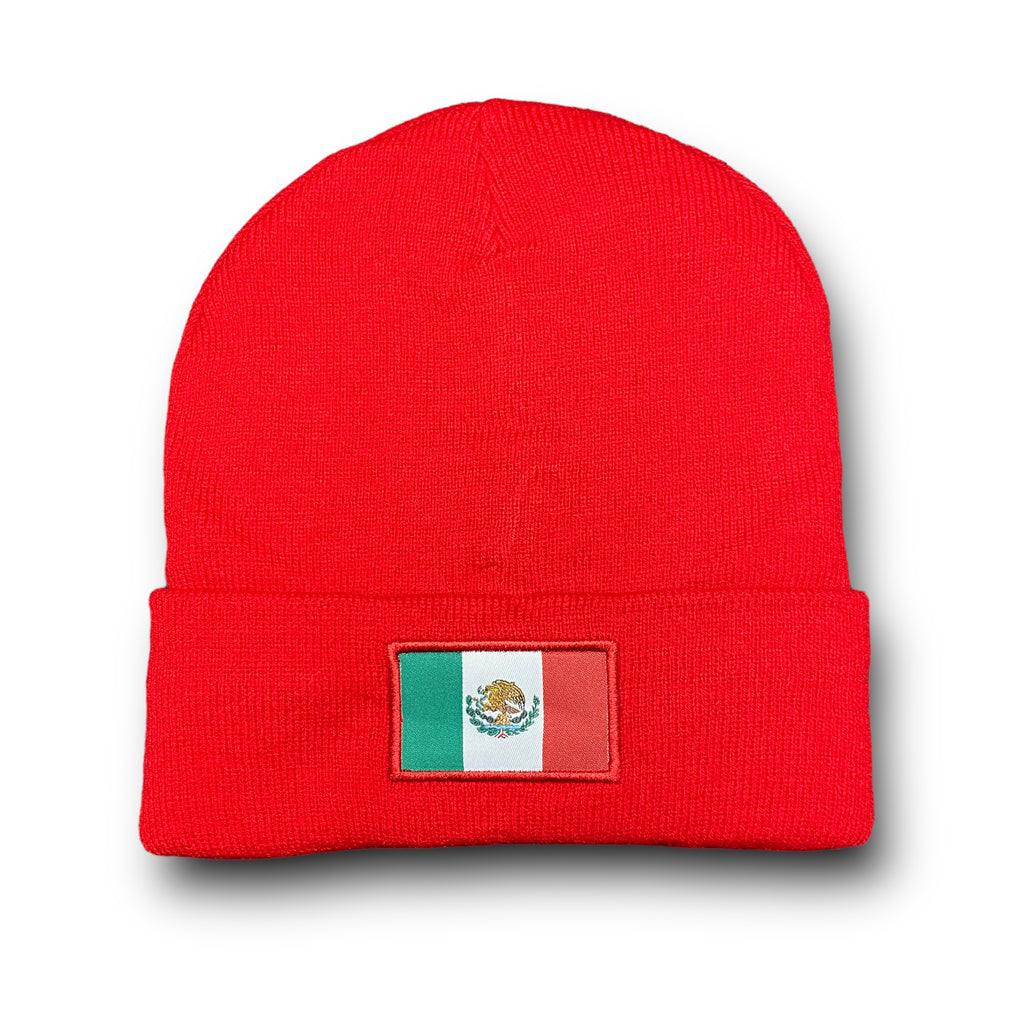 Mexico Winter Insulated Beanie Hat Front Embroidery and Back Flag Design