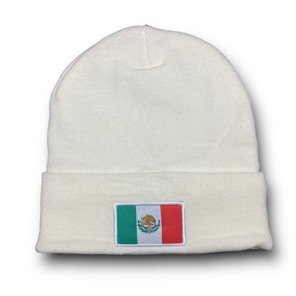 Mexico Winter Insulated Beanie Hat Front Embroidery and Back Flag Design