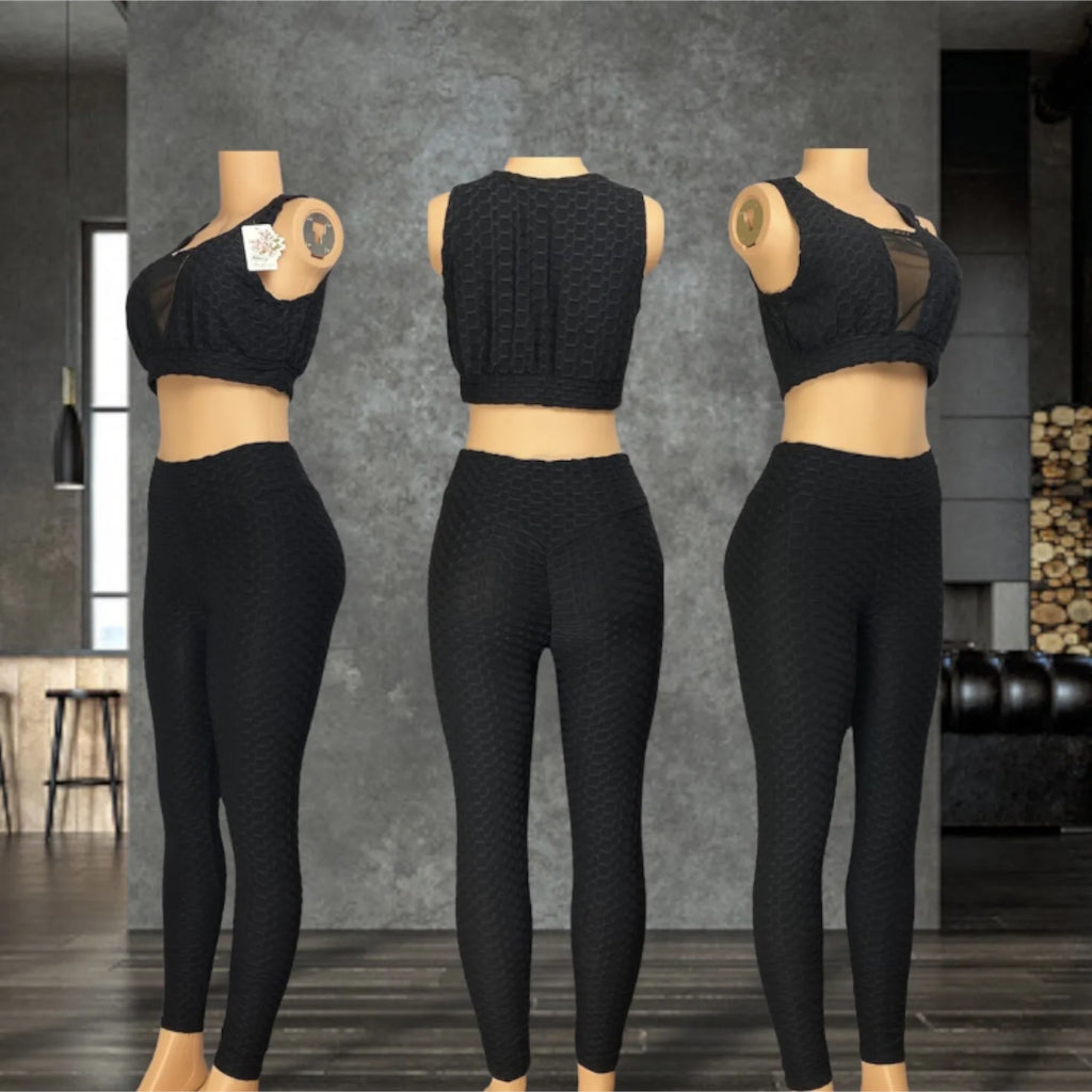 Deep v Neck Sleeveless Crop Top Sexy Butt Lifting Leggings Outfit set for Women