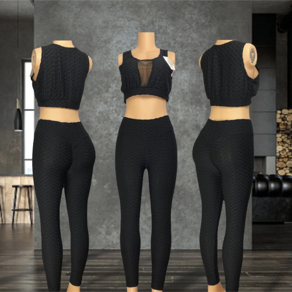 Deep v Neck Sleeveless Crop Top Sexy Butt Lifting Leggings Outfit set for Women