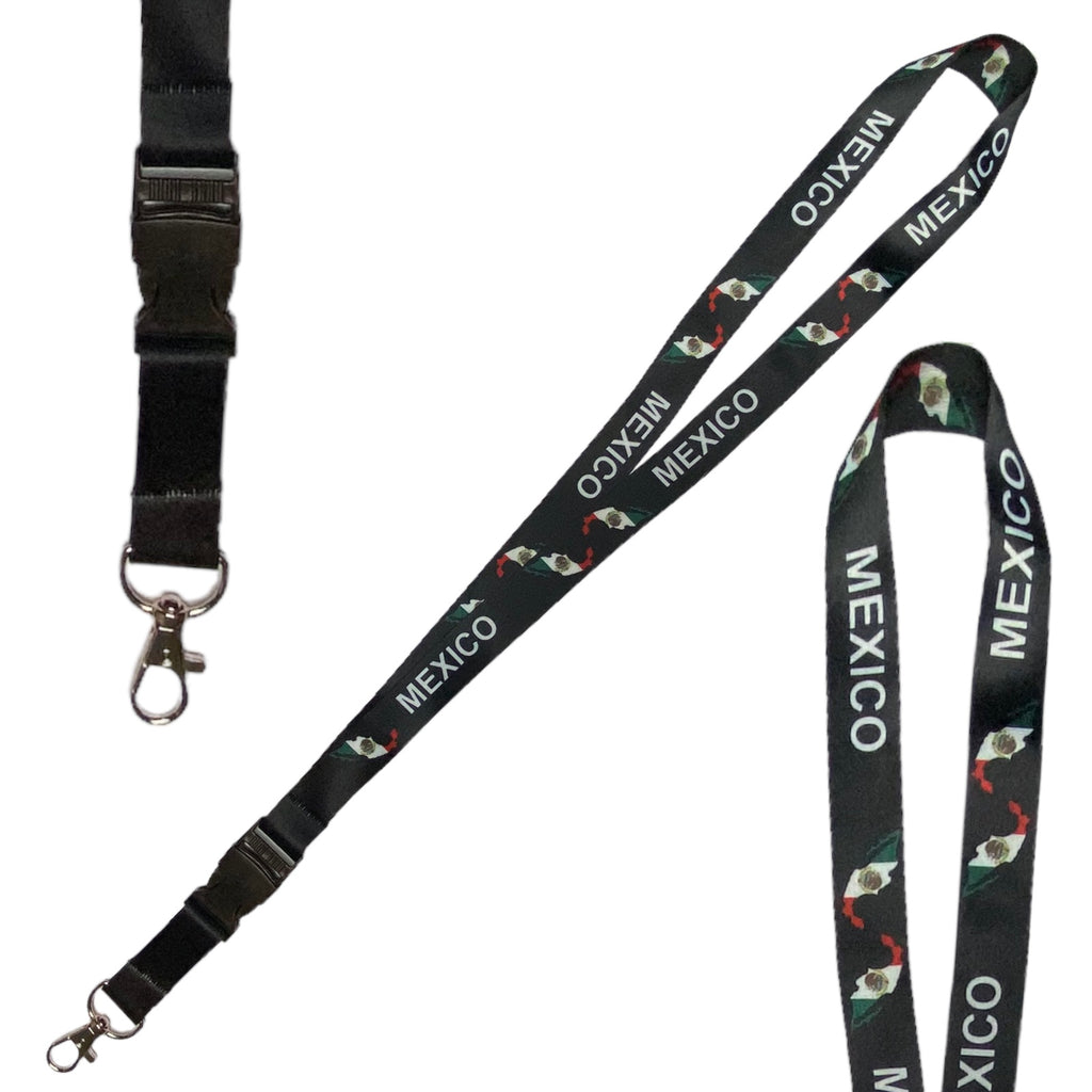 Mexico Flag Lanyard Keychain Black