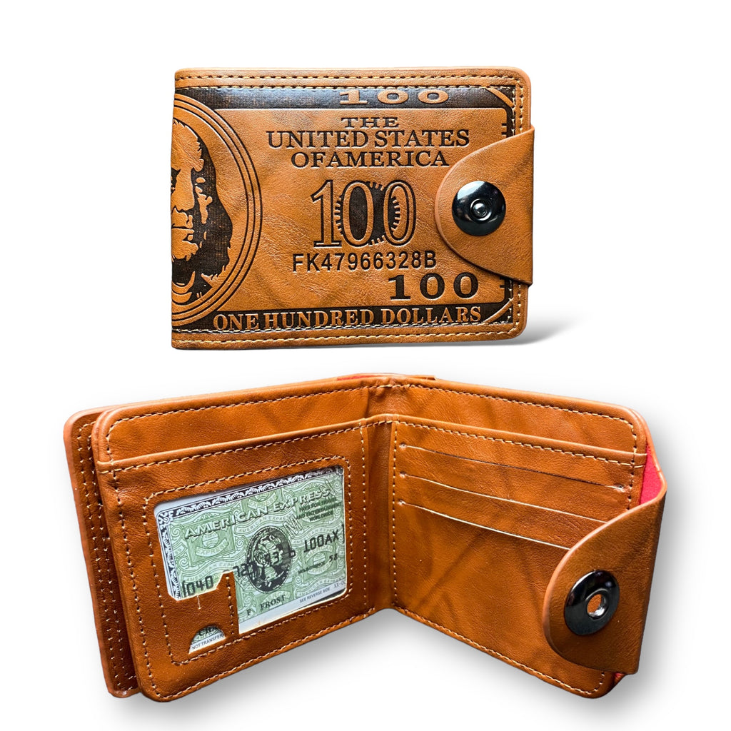 Mens US "$100" Dollar Bill Printed Leather Bifold Wallet Cash Card Holder NEW