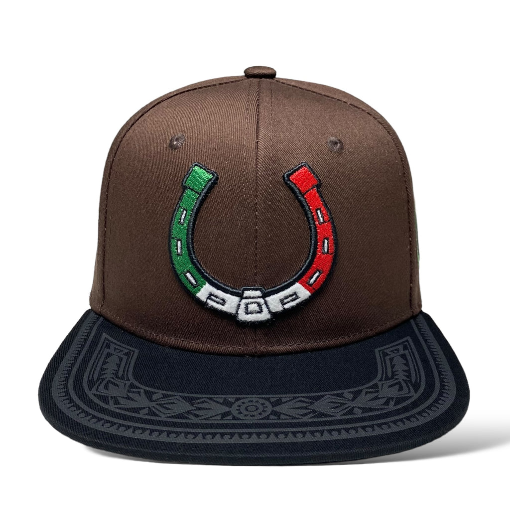 Embroidered Horseshoe with Mexico Flag Baseball Cap - Flat Brim Hats