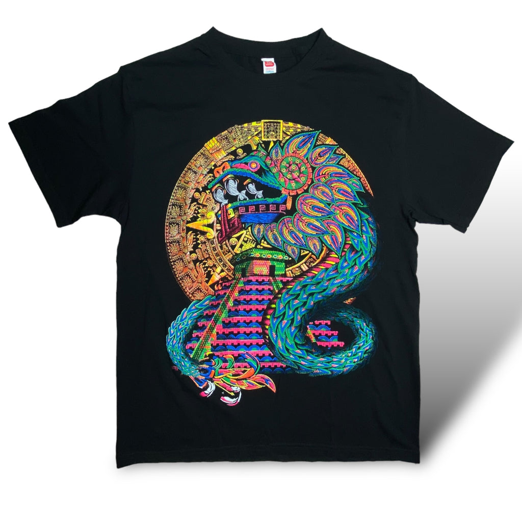 Quetzalcóatl Aztec Snake T Shirt Double Print Glow in Neon and Black light