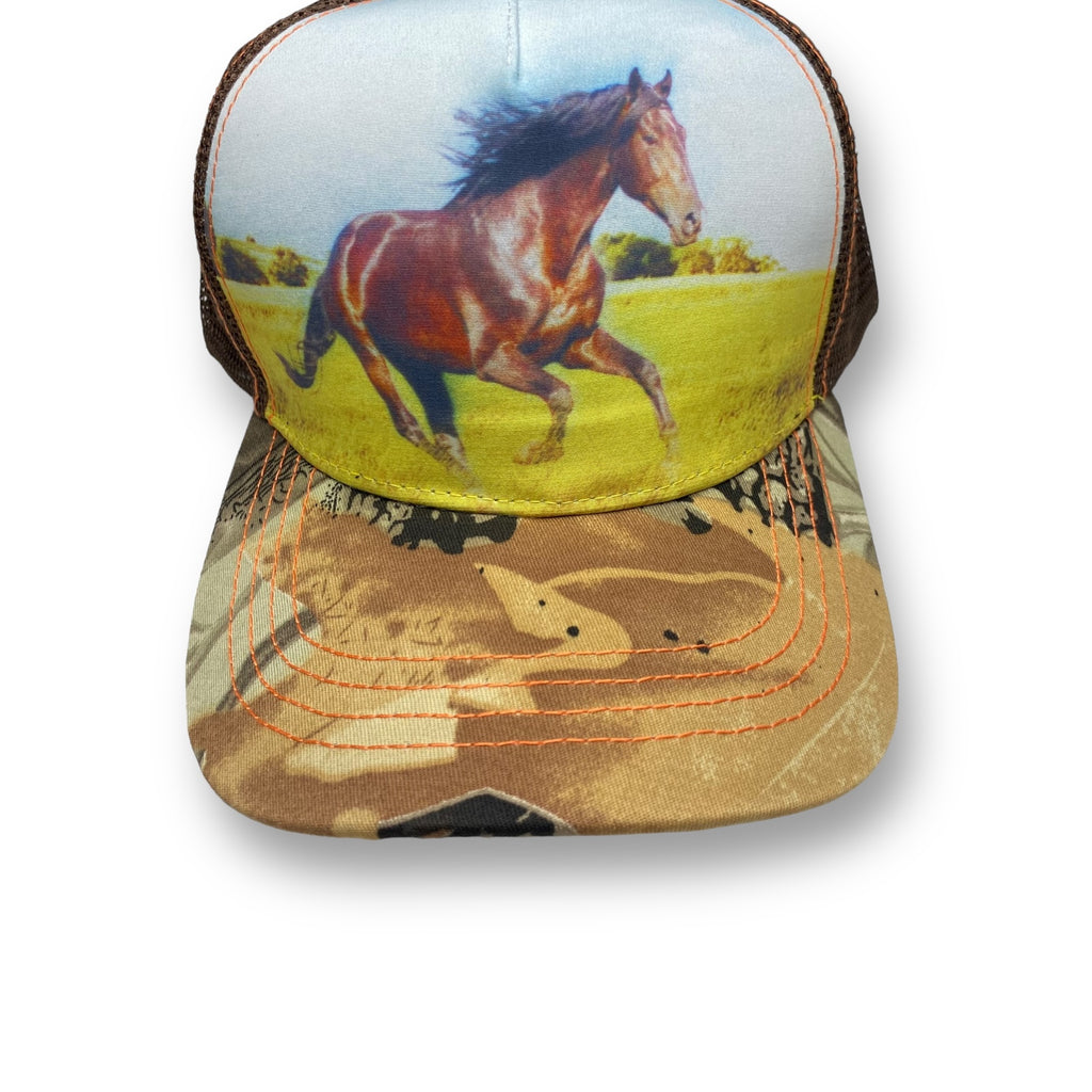 Adjustable Trucker Hat with Horse Bronco Printed Desing, Western Style Cap