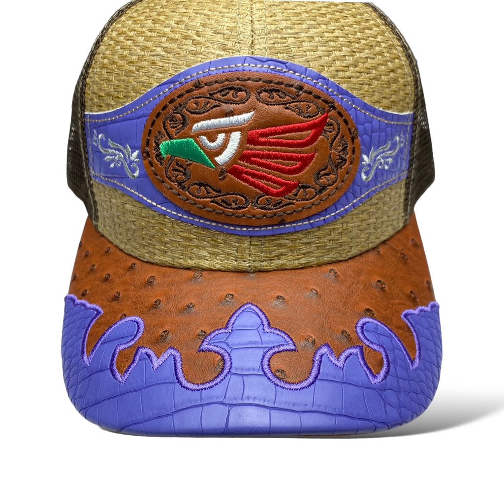 Embroidered Hecho en Mexico Eagle Logo Straw Trucker Hat Snapback, Western Style Baseball Cap