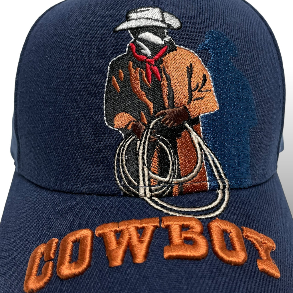 Navy Cowboy Embroidered Ballcap with Hook and Loop Closure