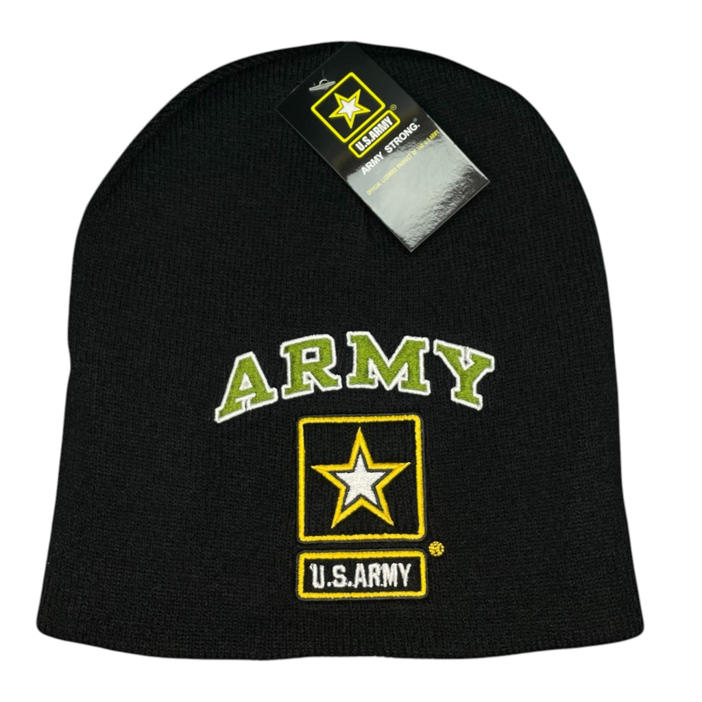 Embroidered US Army Logo with Star Winter Beanie, a warm licensed hat perfect for Army supporters and military enthusiasts.