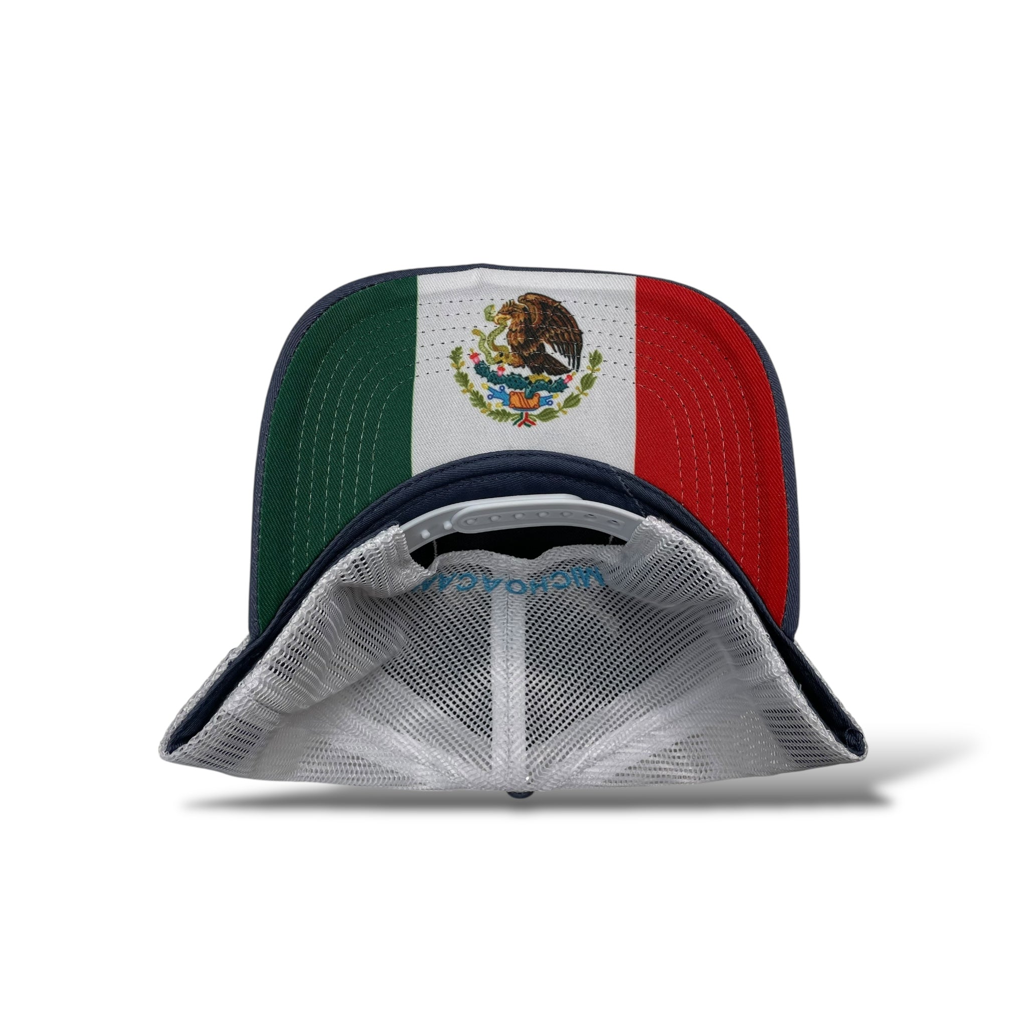 Mexico Michoacan Patch Trucker Hat, Blue Snapback Mesh Back