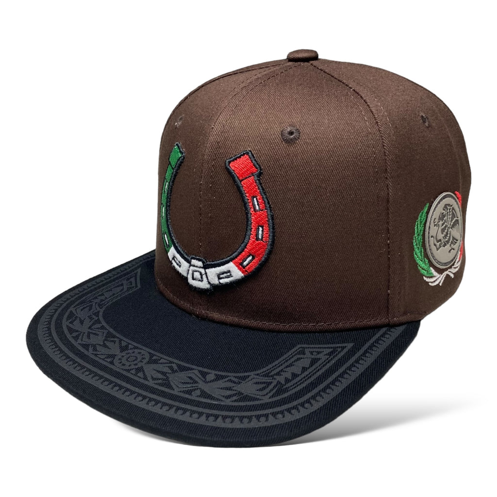 Embroidered Horseshoe with Mexico Flag Baseball Cap - Flat Brim Hats