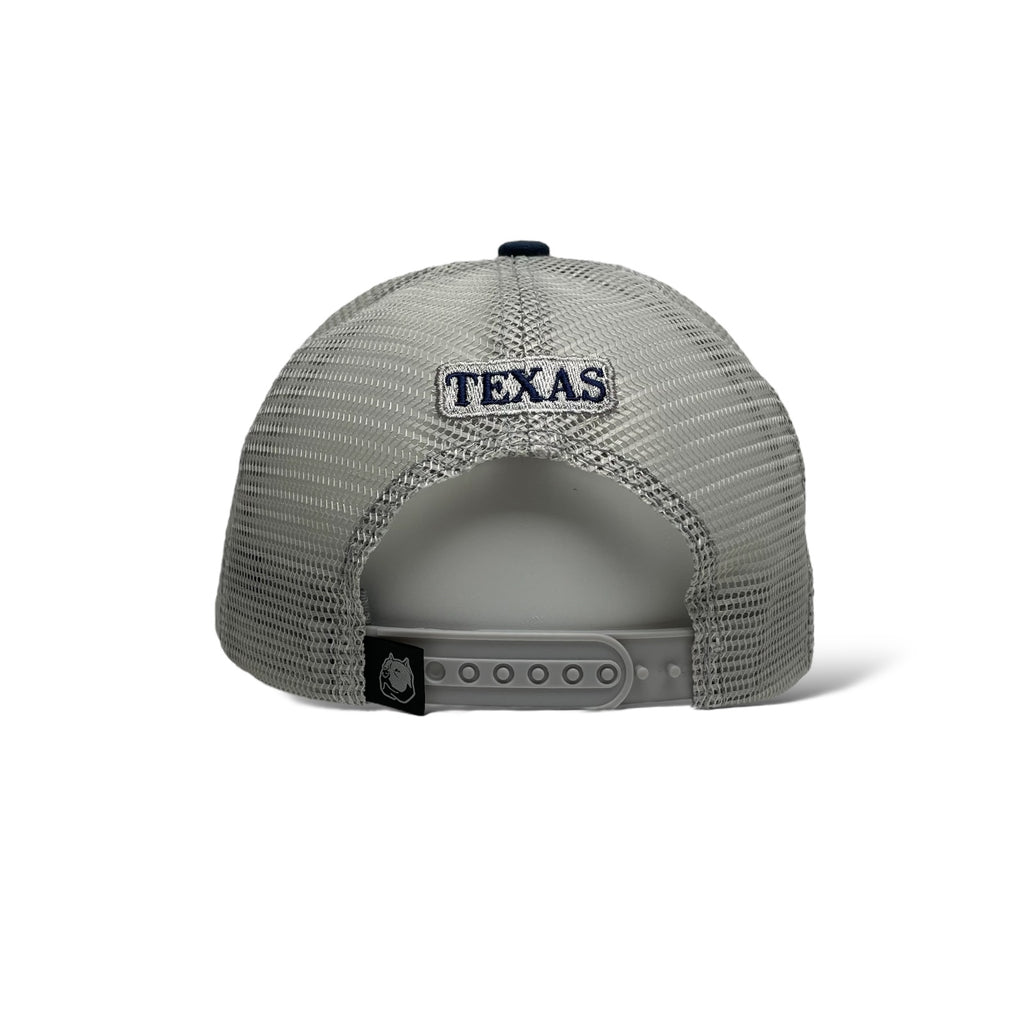 Cowboy Bucking Bronco Snapback Trucker Hat with Texas Flag Patch - Navy & White