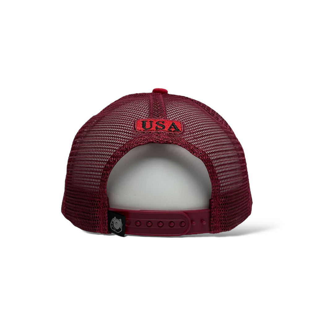 Wholesale Burgundy and Red Trucker Hat - USA Flag & Bison Snapback