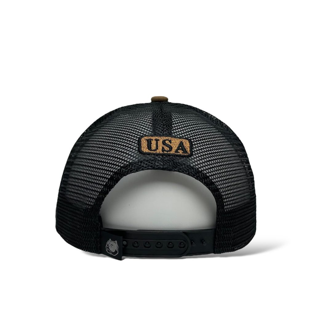 Wholesale Brown & Black Trucker Hat - Snapback with USA Flag Patch