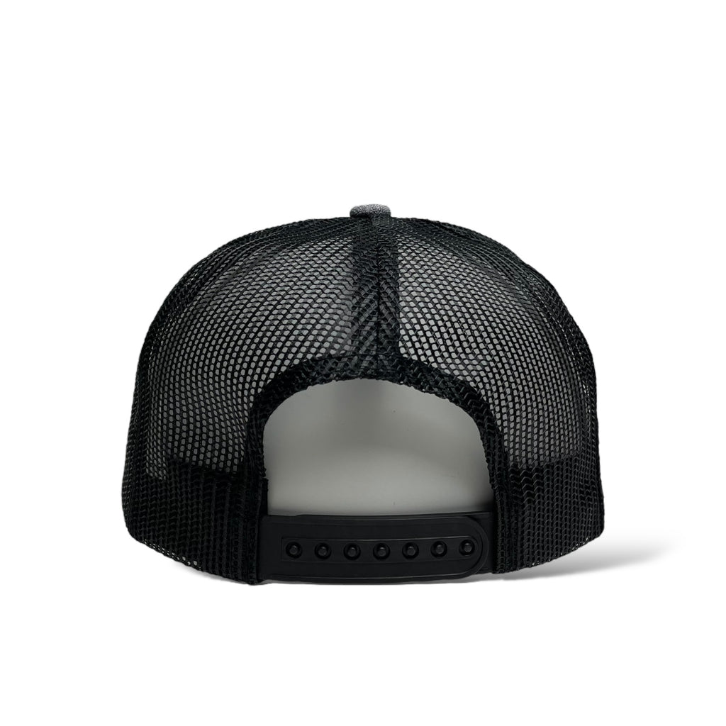 Gray Snapback Trucker Hat with Embroidered Bull Patch - Mesh Back