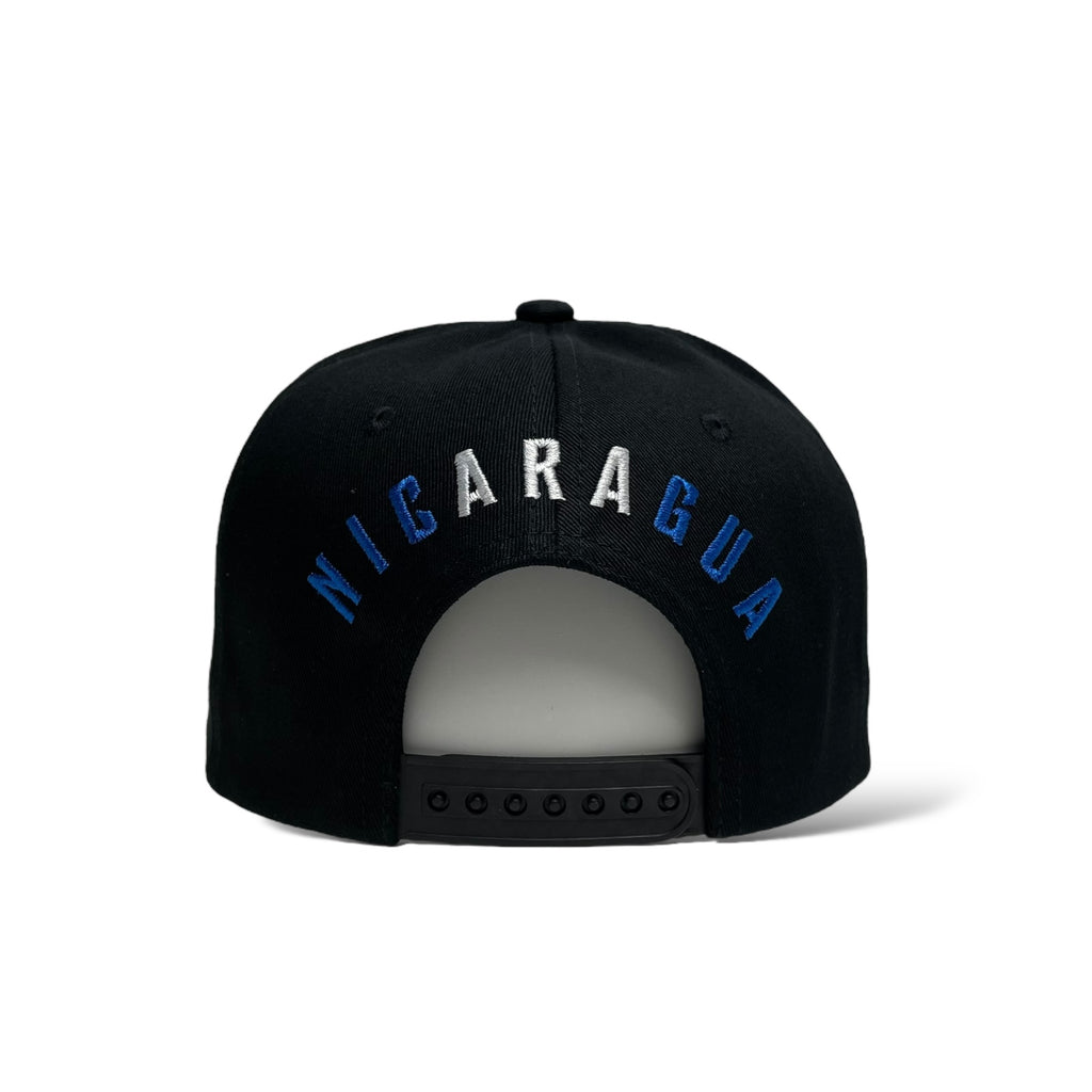 Gorra de Baseball Snapback Negra con Bandera de Nicaragua - Visera Plana