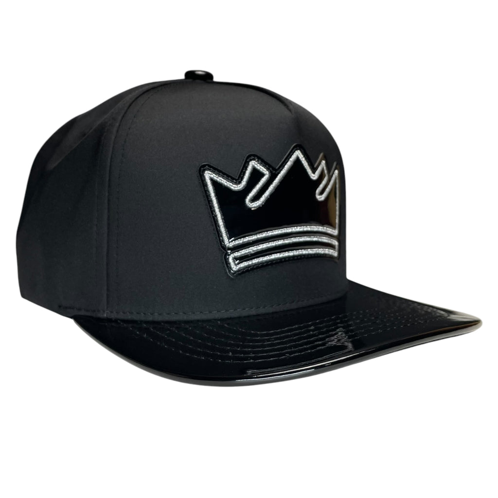 Black Vinyl King Crown Snapback Hat – Flat Brim, Adjustable Streetwear Cap