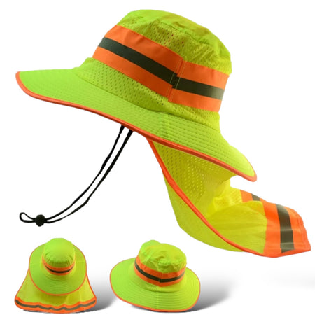 Hi-Vis Reflective Safety Boonie Hat Neon Green with neck flap