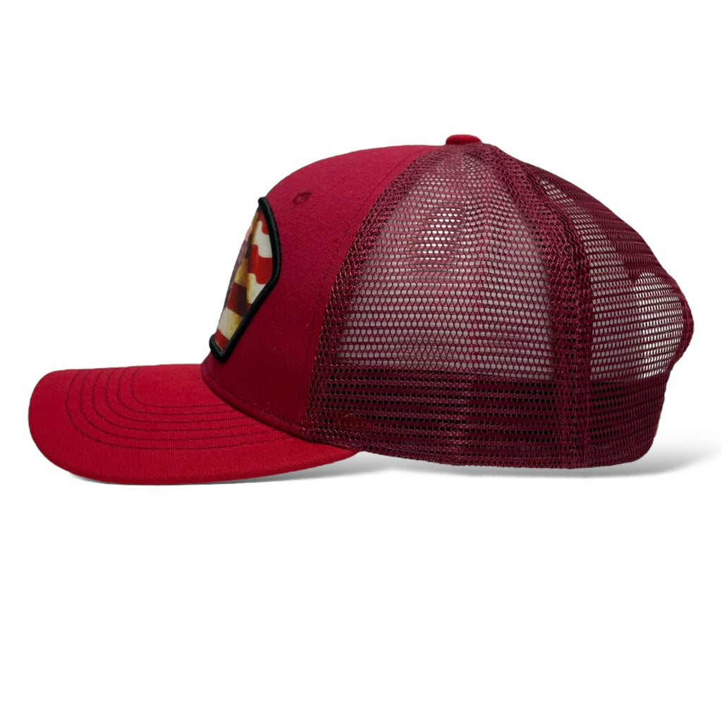 Wholesale Burgundy and Red Trucker Hat - USA Flag & Bison Snapback