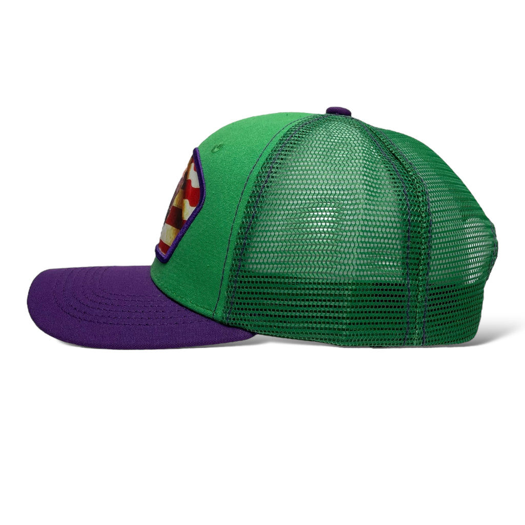 Wholesale Snapback Trucker Hat - USA Flag & American Bison - Green/Purple