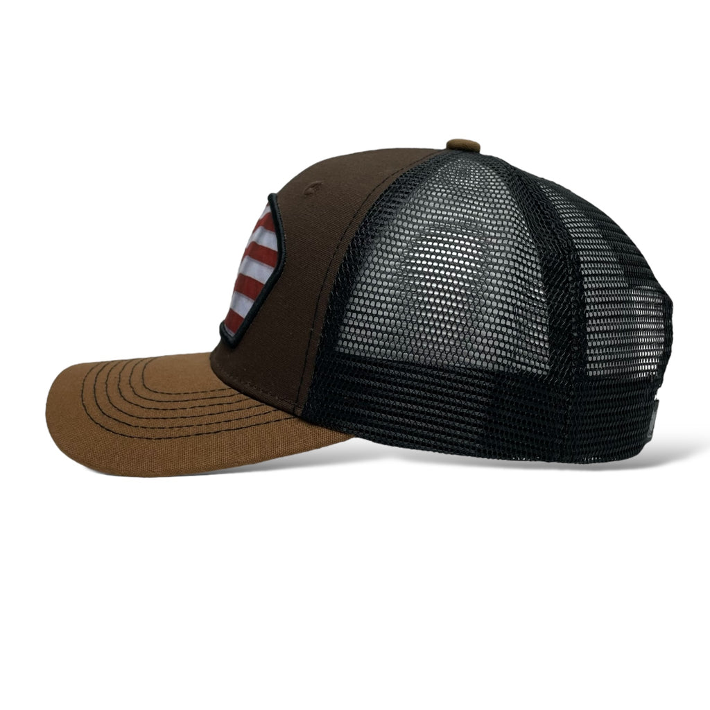 Wholesale Brown & Black Trucker Hat - Snapback with USA Flag Patch