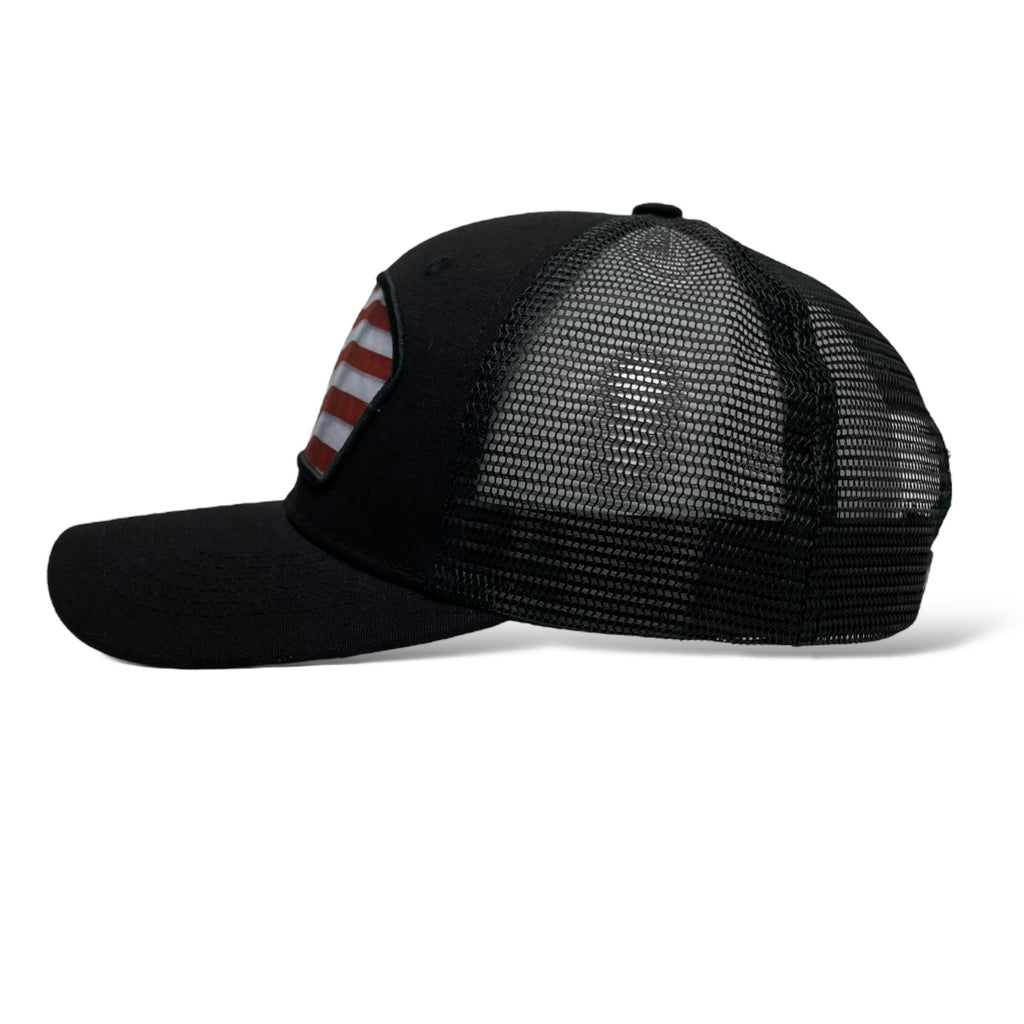 Wholesale Black Trucker Hat with Printed USA Flag Patch Snapback