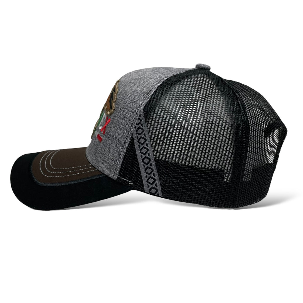 Gray Snapback Trucker Hat with Embroidered Eagle & Mexico