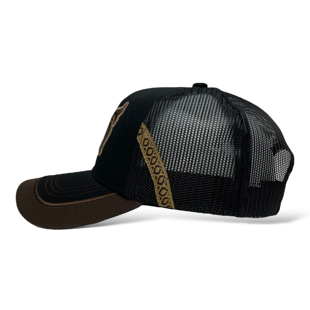 Western Style Black Trucker Hat with Embroidered Rooster - Snapback Mesh Back