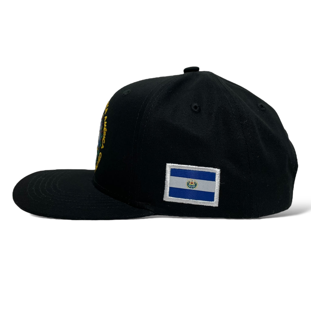 El Salvador Embroidered Flag Snapback Baseball Flat Brim Black Cap