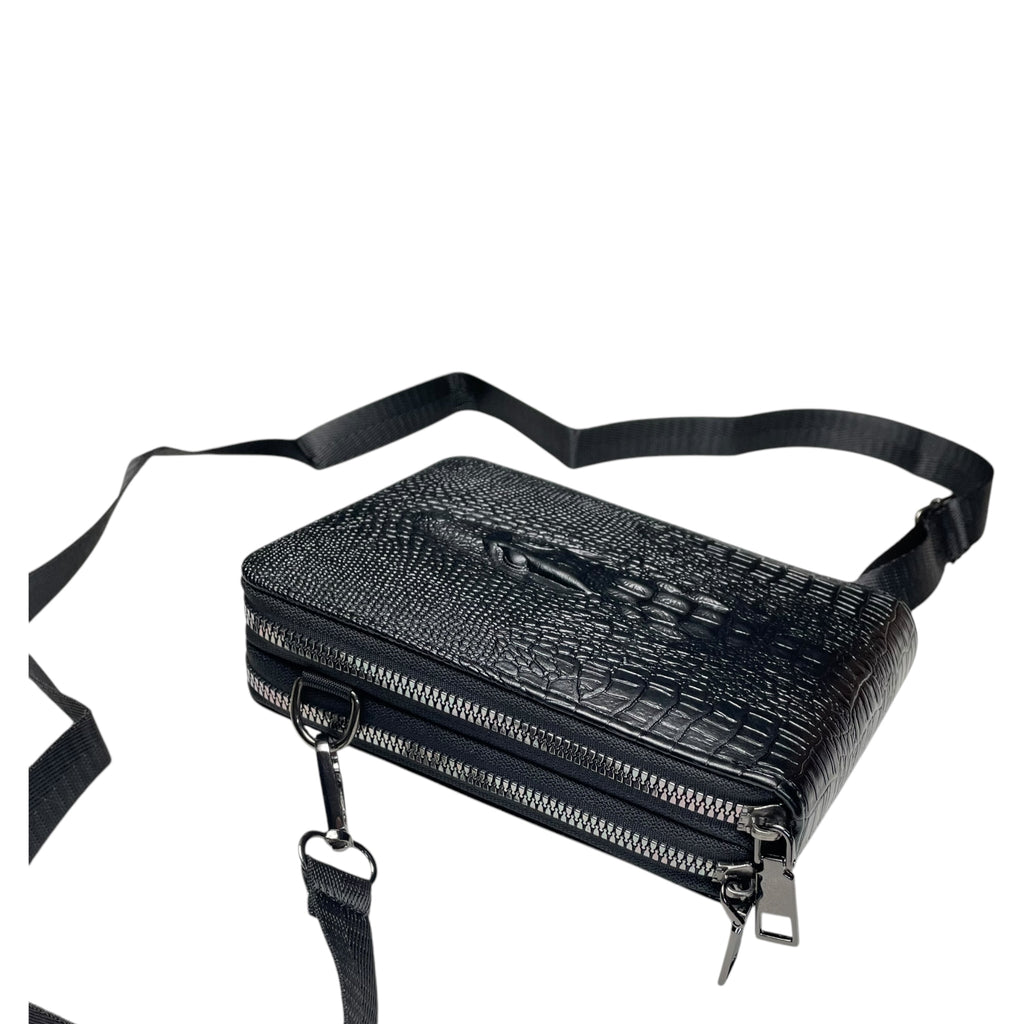 Multi-Zipper Faux Crocodile Shoulder Crossbody Bag Wallet for Women