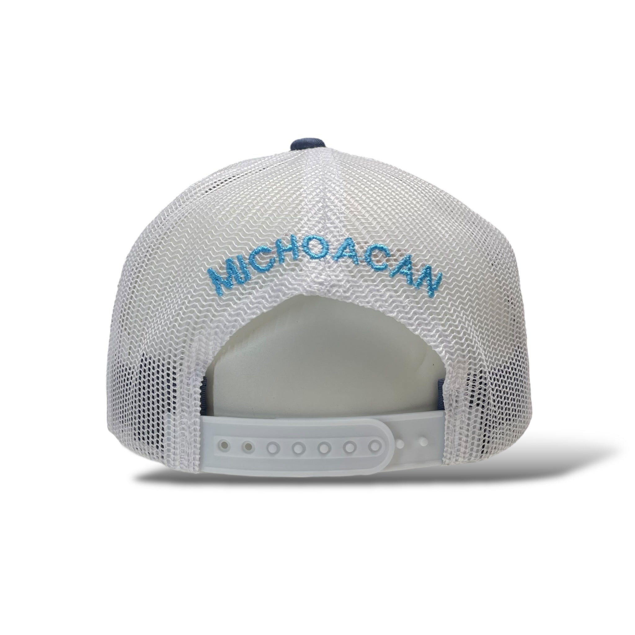 Mexico Michoacan Patch Trucker Hat, Blue Snapback Mesh Back