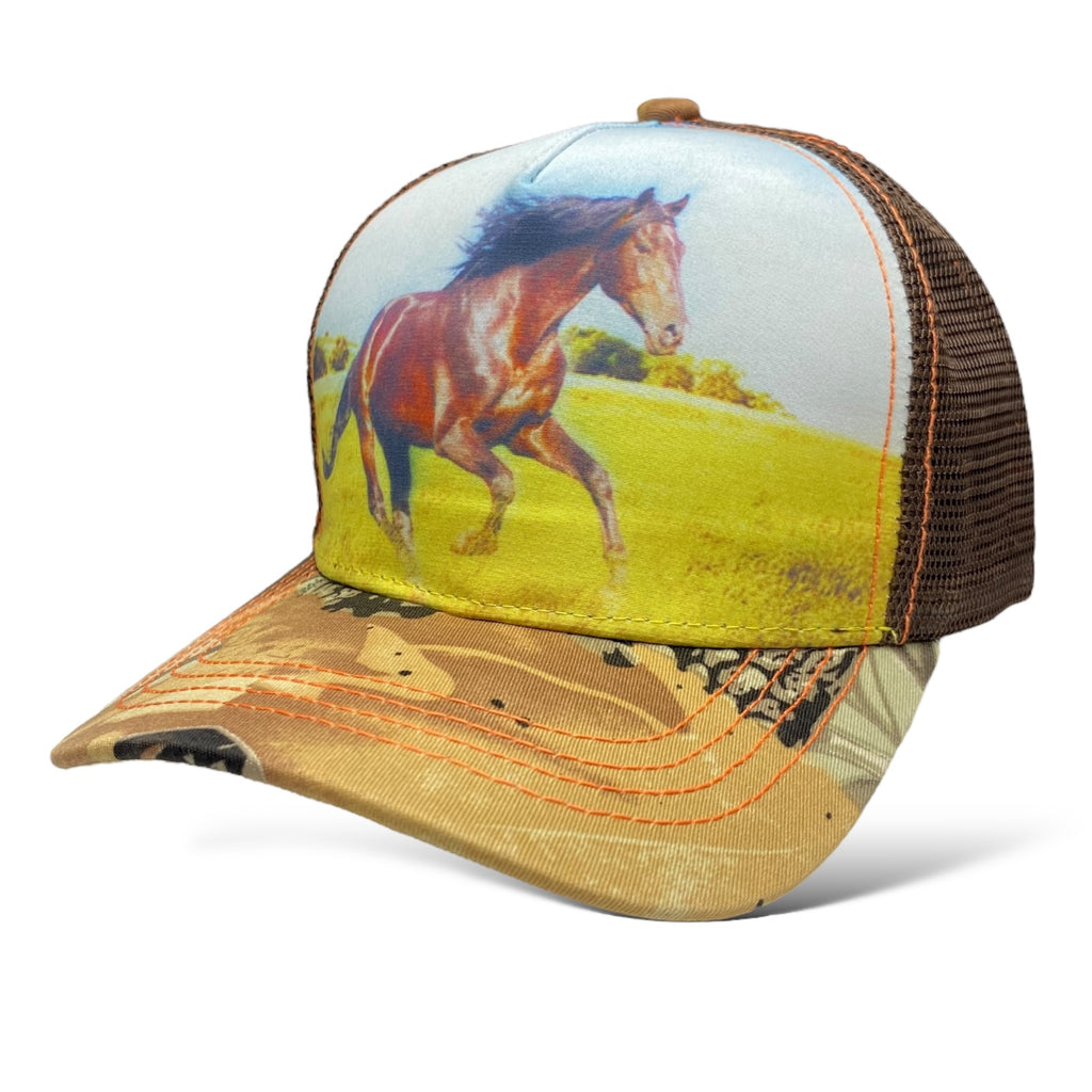 Adjustable Trucker Hat with Horse Bronco Printed Desing, Western Style Cap