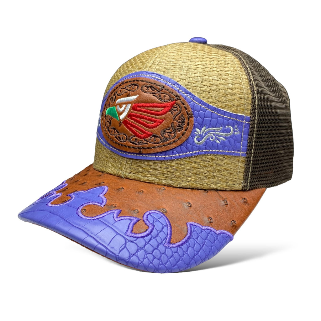 Embroidered Hecho en Mexico Eagle Logo Straw Trucker Hat Snapback, Western Style Baseball Cap