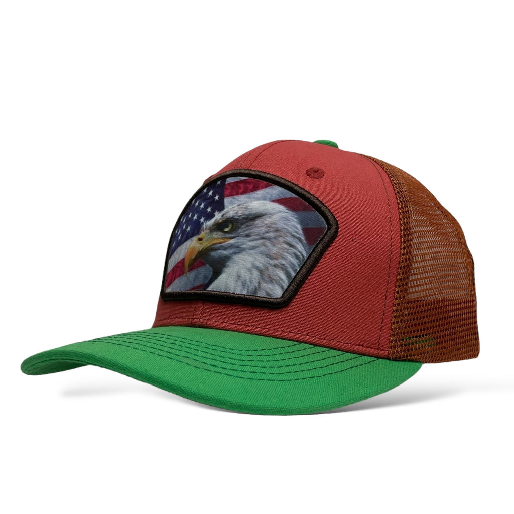 Wholesale Multicolor Trucker Hat - Snapback with Printed Eagle Patch on USA Flag