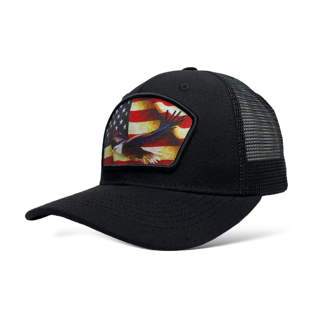 Wholesale Trucker Hat - Snapback with Flying Eagle Patch on USA Flag