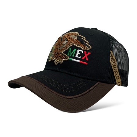 Black Mesh Back Trucker Hat with Mexico Eagle Embroidery Snapback