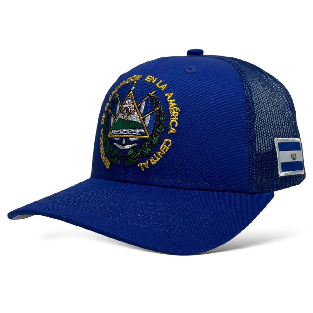 El Salvador Embroidered Flag Snapback Baseball Flat Brim Blue Cap