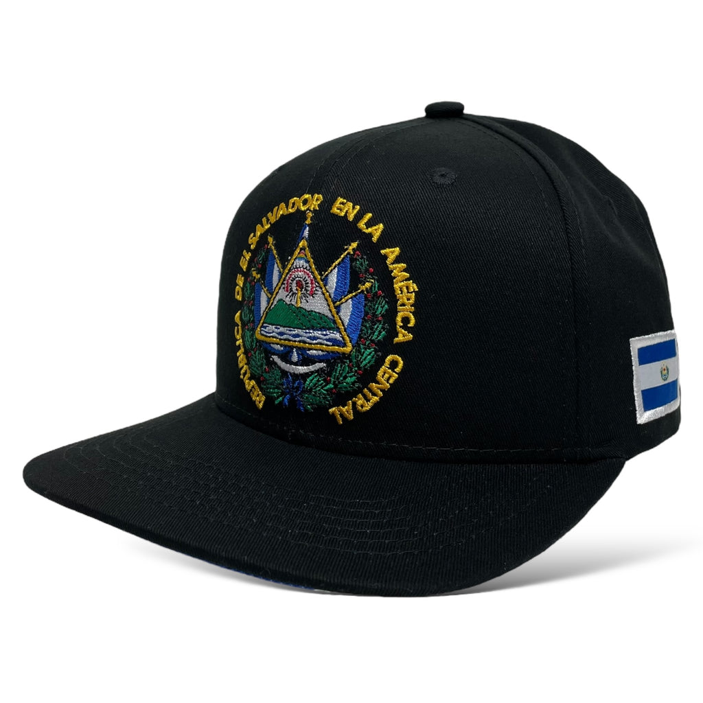 El Salvador Embroidered Flag Snapback Baseball Flat Brim Black Cap