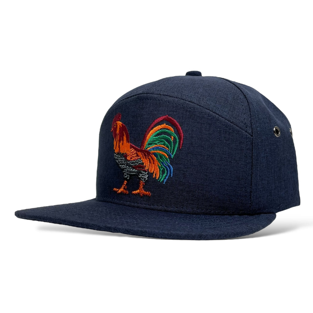 Flat-Brimmed Snapback Cap with Rooster Detail