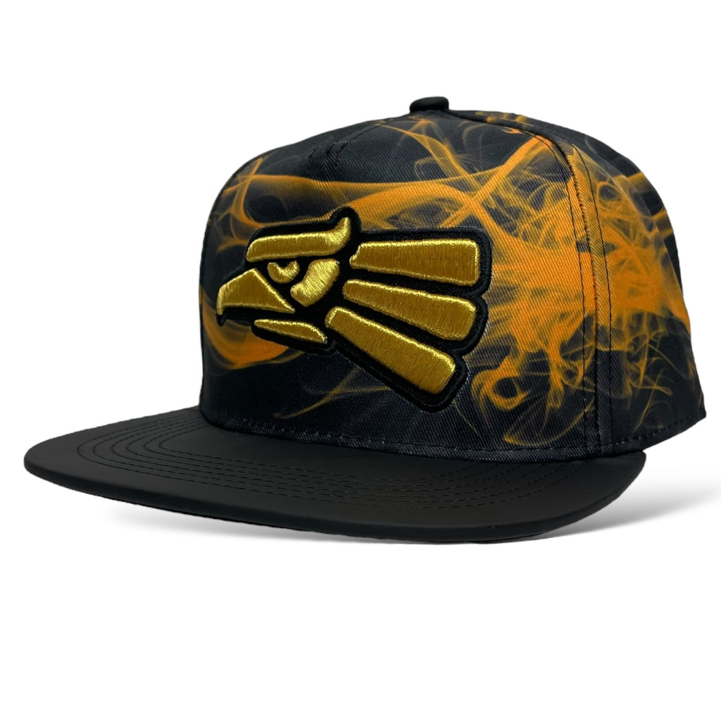 Flat Brim Snapback Cap with Gold Hecho en Mexico Eagle Design