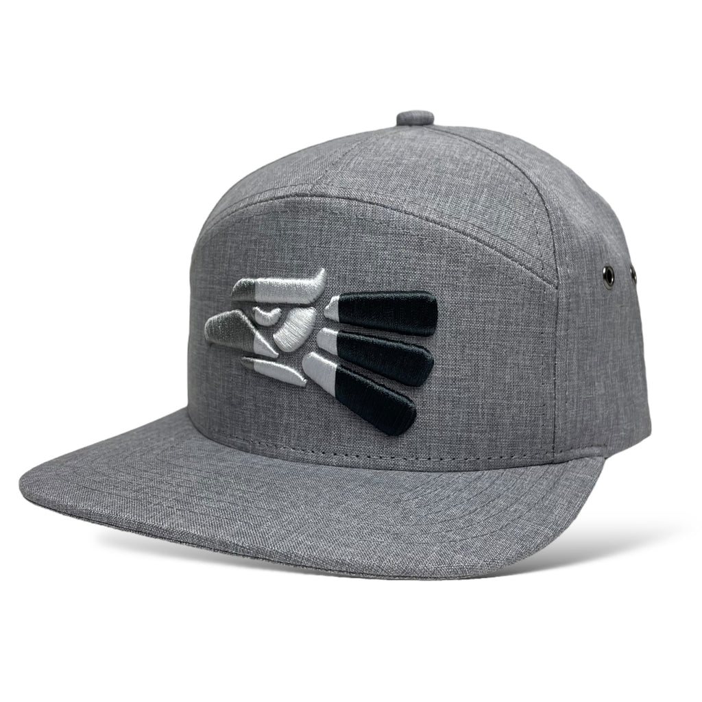 Flat Brim 7-Panel Gray Snapback Cap with Hecho en Mexico Eagle Design