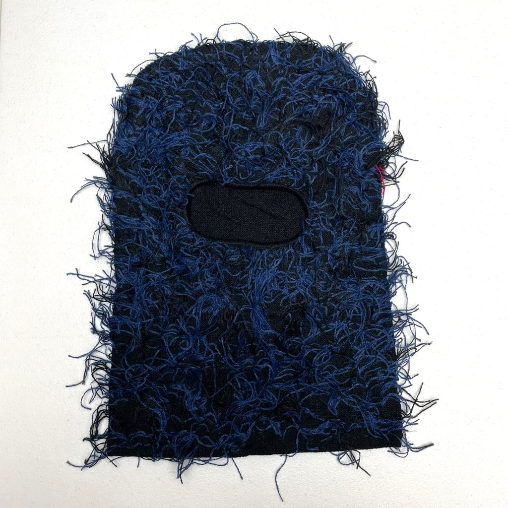 Distressed Knit Full-Face Balaclava Ski Mask - Black/Blue Winter Hip-Hop Headgear