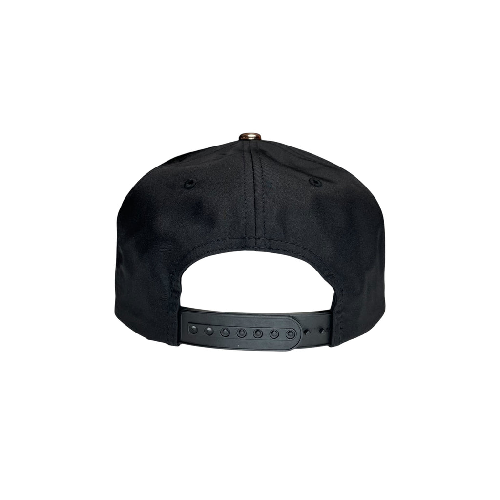 Black & Bronze Vinyl Snapback Hat – King Crown Logo, Flat Brim, Streetwear Cap