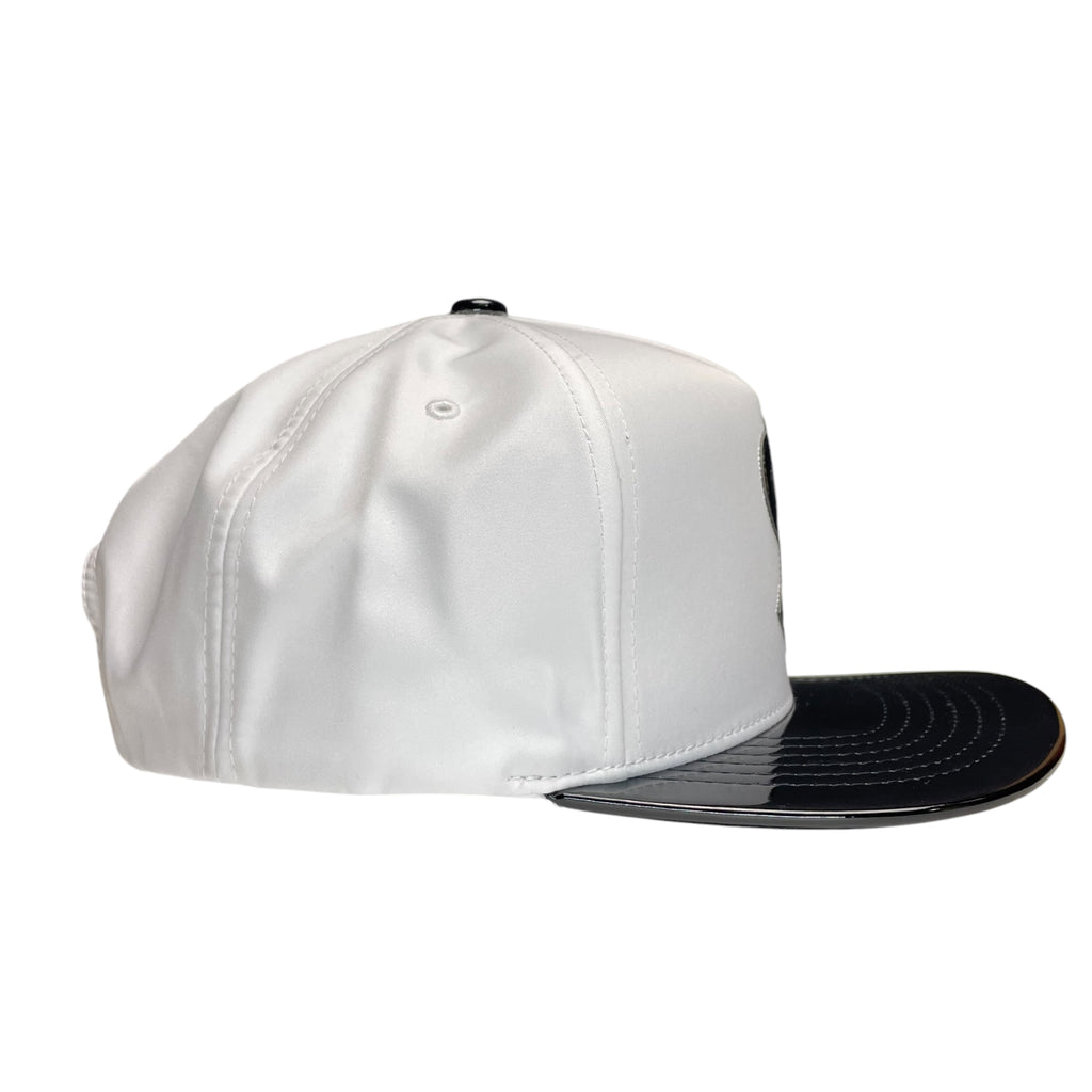 Dollar Sign Money Logo Snapback Hat White and Black Vinyl Flat Brim